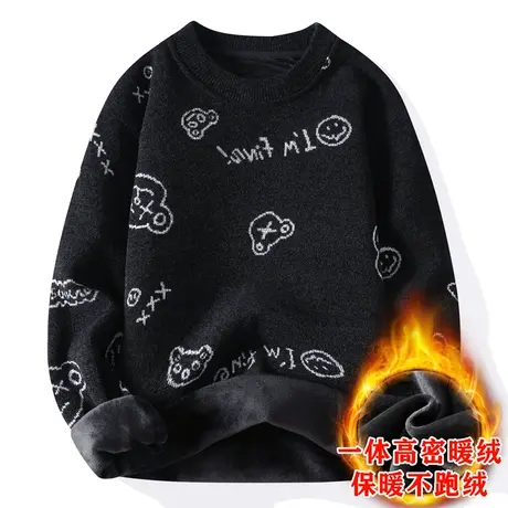 雪尼尔毛衣男2023新款秋冬季一体加绒加厚针织衫青少年学生毛线衣商品大图