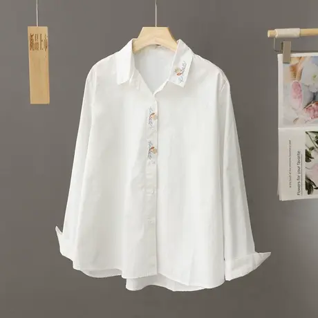 白色刺绣小众衬衫女装春秋季2024早新款设计感内搭上衣小个子衬衣图片