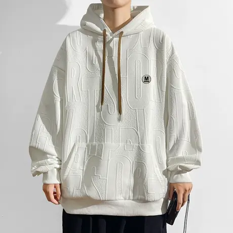 连帽卫衣男春秋季新款美式宽松上衣服男生潮牌提花高级感休闲外套商品大图