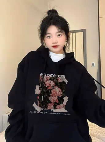 连帽卫衣女秋冬小众设计感美式复古oversize大码加绒加厚外套潮图片