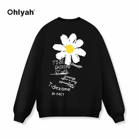 Ohlyah宽松卫衣男2023早秋圆领时尚百搭无帽上衣oversize班服定制商品大图