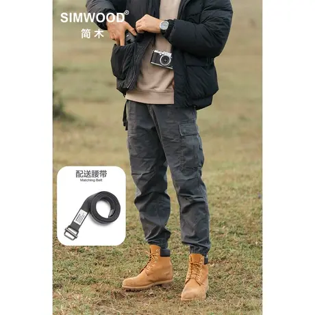 Simwood简木男装秋装新款宽松多袋微锥工装裤男士休闲九分裤男商品大图