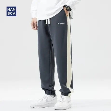 hansca重磅运动休闲裤男美式秋冬季加绒加厚潮牌条纹宽松保暖长裤商品大图