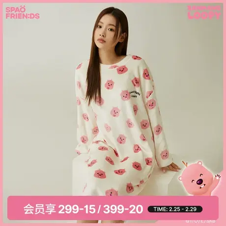 SPAO韩国同款露比2024春新款女士家居服休闲摇粒绒睡裙SPPPE11U30商品大图
