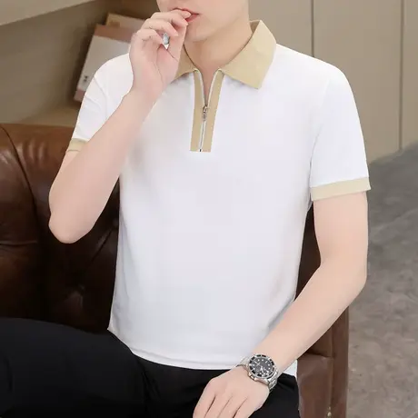 拼色短袖t恤潮男士夏季薄款带领半袖体恤高端纯色polo衫青年夏装图片