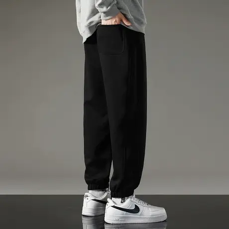 休闲长裤子男秋冬款加绒黑色运动裤小脚束脚抽绳九分卫裤潮流百搭商品大图