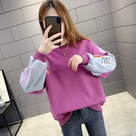 加绒加厚卫衣女秋冬2022新款潮ins韩版宽松bf慵懒风套头上衣外套商品大图