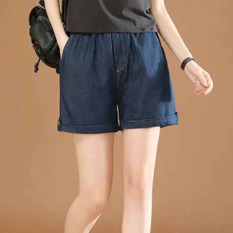 韩潮袭人松紧腰宽松休闲牛仔短裤女夏季新款百搭显瘦热裤直筒裤薄商品大图