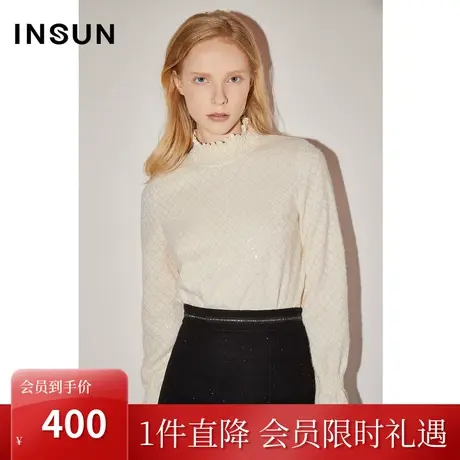 恩裳COVER冬2022时尚减龄几何蕾丝镶嵌珠片绣花百搭绒衫上衣图片