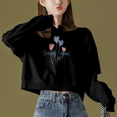 短款卫衣女秋冬外套初春上衣服宽松秋冬ins潮小个子薄款2023新款商品大图