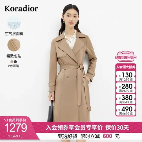 珂莱蒂尔女装双排扣简约通勤风衣女中长款气质洋气防风休闲外套图片