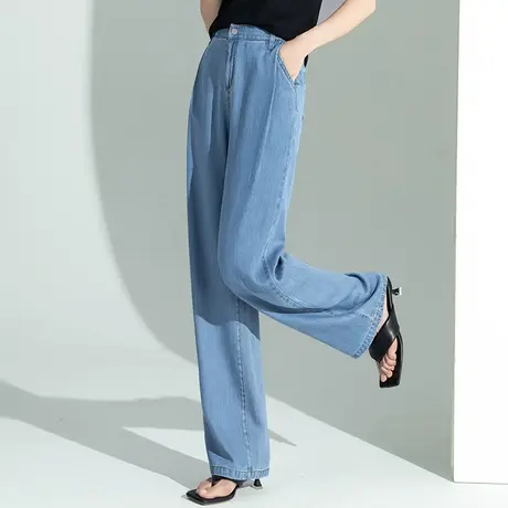 高腰窄版天丝阔腿牛仔裤女夏季薄款2023年新款冰丝裤子长裤直筒裤商品大图