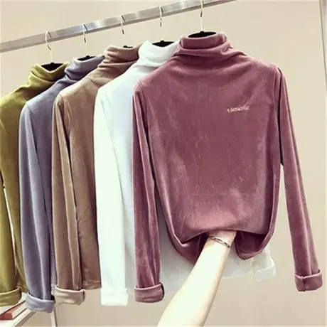 高领德绒打底衫长袖t恤女装2020秋冬保暖内搭加绒加厚洋气上衣服商品大图