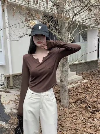 复古美式紧身辣妹T恤女秋冬长袖内搭短款打底衫甜辣chic上衣冬季商品大图