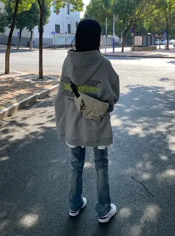 oversize潮牌卫衣女2022秋冬小个子高级感上衣慵懒风加绒加厚外套图片