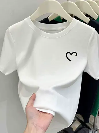 情侣装白色纯棉短袖t恤女2023新款夏季宽松显瘦潮牌正肩女装上衣商品大图