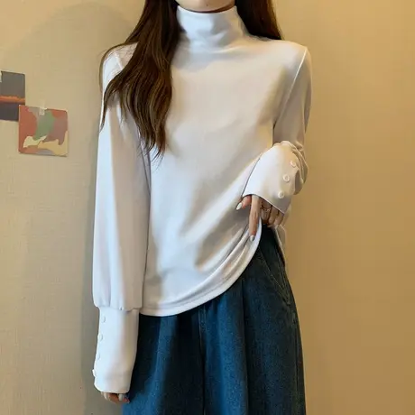 德绒半高领打底衫女大码显瘦遮肚子内搭秋冬小众设计感长袖上衣潮图片