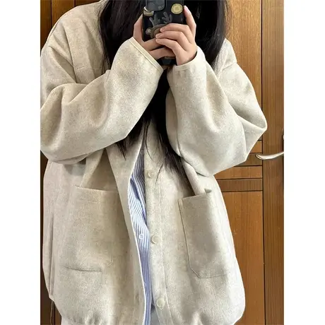 美式复古夹克卫衣女春秋薄款宽松慵懒风chic设计感棒球服开衫外套商品大图