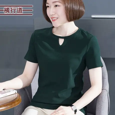 圆领镂空纯色休闲宽松大码女夏装黑色短袖t恤上衣打底衫半袖2023商品大图