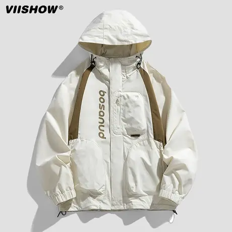 VIISHOW冲锋夹克外套男春秋季2023新款潮牌撞色美式户外工装夹克商品大图