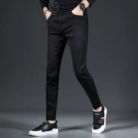 纯黑色九分牛仔裤男春秋款2023新款修身小脚弹力百搭男士裤子9分商品大图