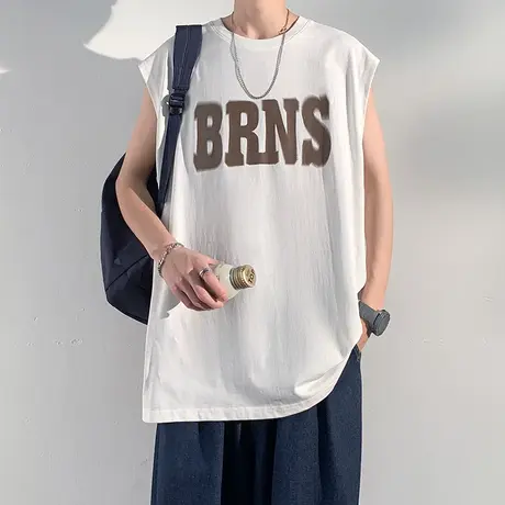 夏天纯棉圆领背心夏季男生潮牌情侣装夏装上衣服男士无袖T恤男装商品大图