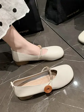 单鞋女2023年秋季新款粗跟防滑温柔文艺复古玛丽珍圆头豆豆鞋女商品大图