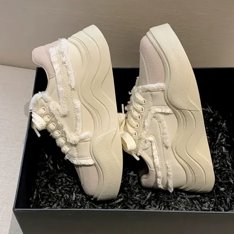 2023年秋春季新款白色厚底增高小白鞋女系带休闲运动鞋学生板鞋子商品大图