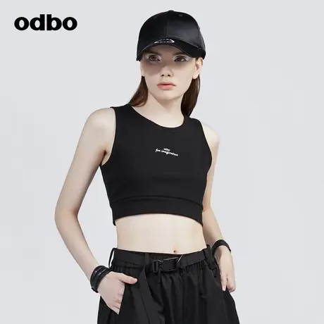 odbo/欧迪比欧时尚气质黑色背心女外穿内搭露脐性感百搭短款上衣图片