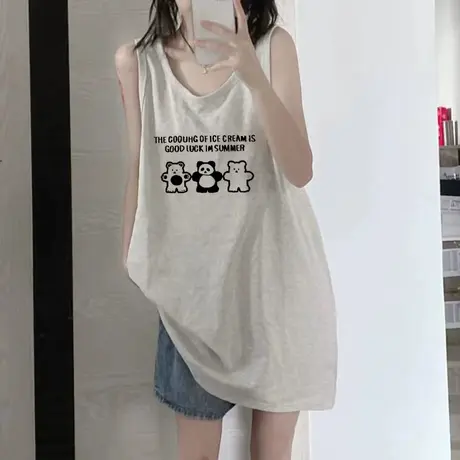 美式纯棉吊带运动坎肩背心无袖t恤女夏季外穿篮球服宽松挂脖上衣图片