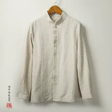 中国风男装亚麻衬衫男士长袖棉麻衬衣中式立领唐装春秋新款禅修服图片
