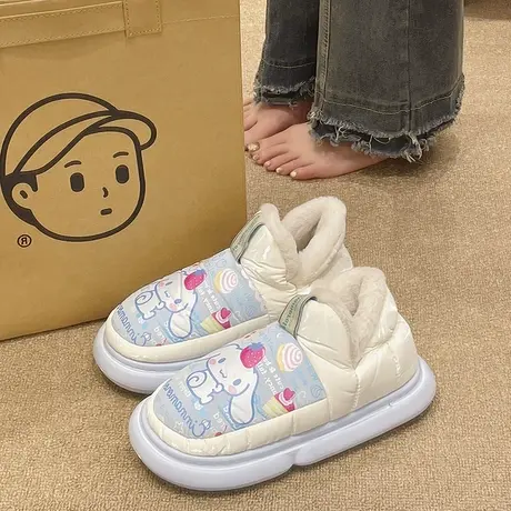 高帮防水棉鞋女冬季卡通可爱室内包跟保暖加绒防滑厚底外穿雪地靴商品大图
