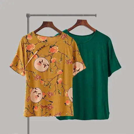 老年人棉绸睡衣女夏款上衣单件短袖妈妈人造棉大码绵绸家居服奶奶图片