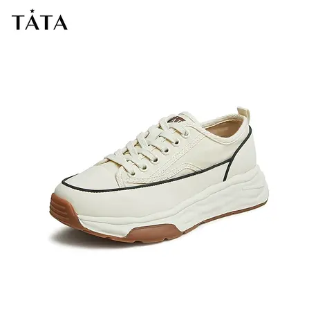 超品预售Tata/他她2022秋时尚厚底拼接休闲小白鞋百搭女鞋新商品大图
