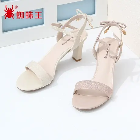 蜘蛛王断码清仓正品女鞋2022夏商场新款凉鞋女仙女风蝴蝶结亮片软商品大图