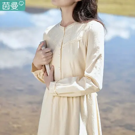茵曼官方旗舰店打底长袖连衣裙女装春秋冬2023新款纯棉布裙子长裙商品大图