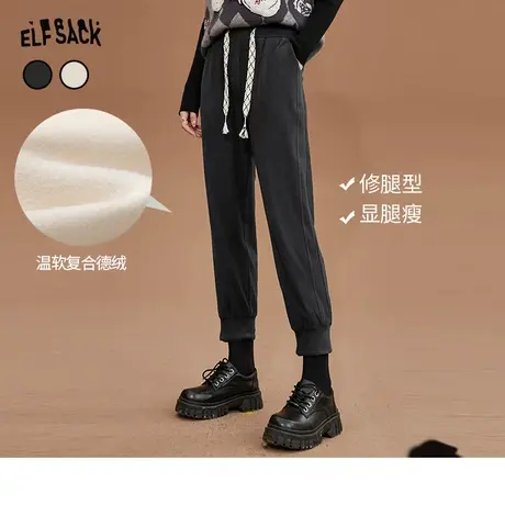 妖精的口袋德绒灰色运动裤女2022秋冬新款宽松卫裤显瘦垂感休闲裤图片