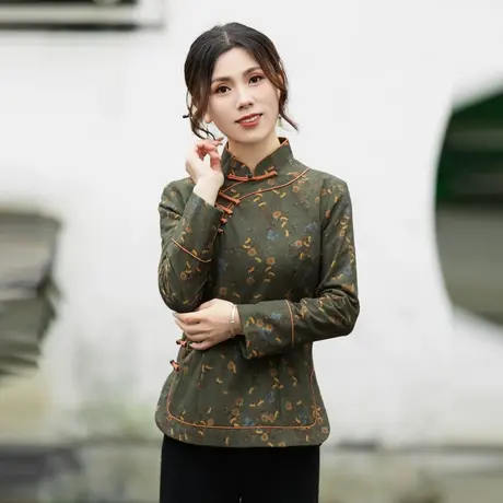 筠雅冬季新款唐装女装中国风年轻款改良旗袍上衣中式女装 23J634商品大图