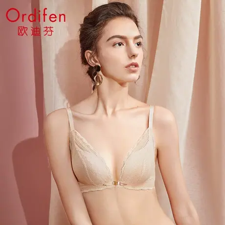 欧迪芬O+女士内衣前扣无钢圈蕾丝胸罩性感美背小胸聚拢文胸PB0101图片