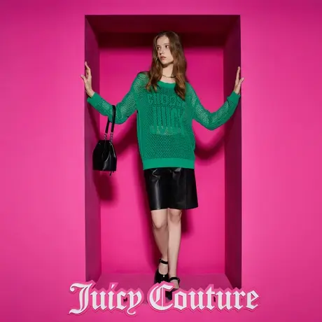 Juicy Couture橘滋2023新款绿色网眼镂空提花长袖针织衫女装图片