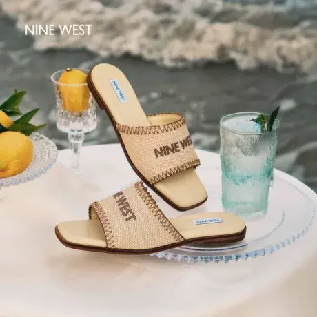 【商场同款】Nine West/玖熙编织一字拖鞋女2025夏季新款平底外穿图片