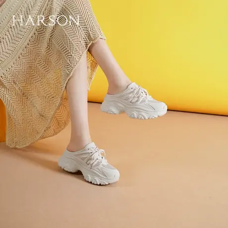 哈森厚底休闲鞋女2025春夏新款网面透气一脚蹬凉鞋HCM251606图片