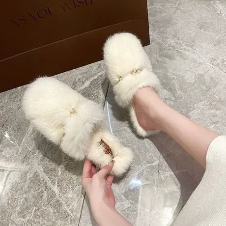 包头半拖鞋女穆勒鞋毛毛拖鞋女外穿毛拖鞋女2023新款毛绒厚底冬季商品大图
