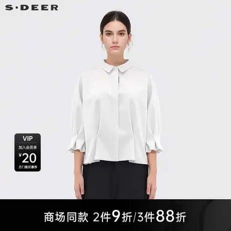 【商场同款】sdeer圣迪奥女装简约翻领基础款喇叭袖衬衫S25280404图片