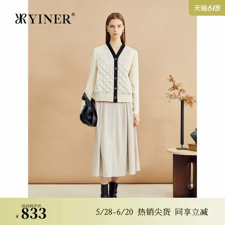 YINER音儿专选2024冬季新款撞色小香风假两件短款羽绒服外套商品大图