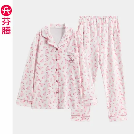 芬腾纯棉睡衣女款春秋季开衫长袖套装宽松休闲新款女士大码家居服商品大图
