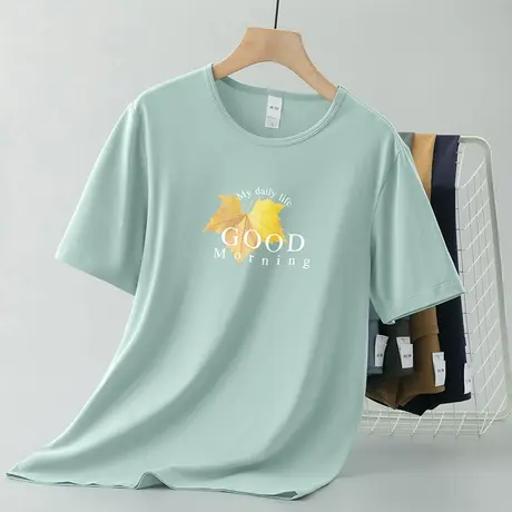 莫代尔短袖t恤男装圆领上衣服冰丝凉感夏季半袖潮牌枫叶印花体恤图片