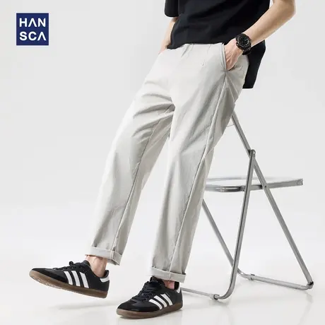 hansca夏季薄款凉感直筒休闲裤男士2025新款高端冰丝弹力锥形长裤商品大图