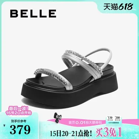 百丽厚底休闲运动凉拖鞋女2025夏季新款罗马沙滩凉鞋子B2714BL5图片
