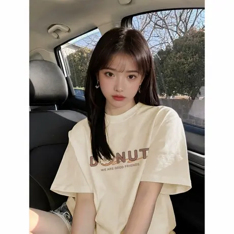 KWV真维斯杏色纯棉短袖女t恤夏2025新款爆款半袖宽松内搭女上衣商品大图